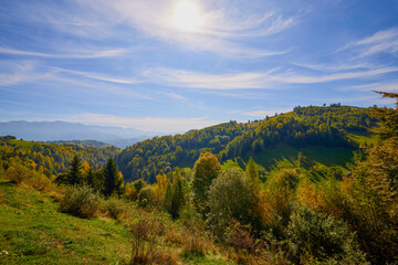 Mountain landscape from the rural areas of the Carpathian mountains in Romania.
