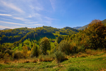 Fototapeta na wymiar Mountain landscape from the rural areas of the Carpathian mountains in Romania.