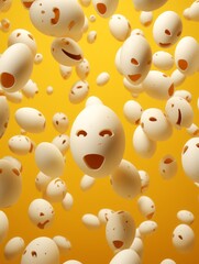 Illustration of a group of emojis eggs floating in the air