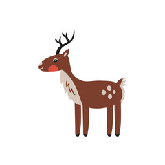 Reindeer vector illustration in Scandinavian style. Christmas deer standing. Holiday animal in minimalistic style on white background.