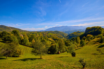 Mountain landscape from the rural areas of the Carpathian mountains in Romania.