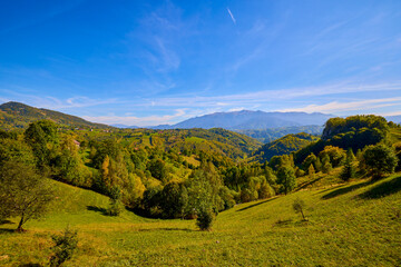 Mountain landscape from the rural areas of the Carpathian mountains in Romania.