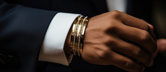 Successful businessman wearing a gold bracelet With copyspace for text - obrazy, fototapety, plakaty
