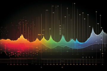 Illustration of electromagnetic spectrum with chart depicting frequency and wave representations. Generative AI - obrazy, fototapety, plakaty