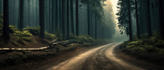 Fototapeta premium A winding dirt forest road.