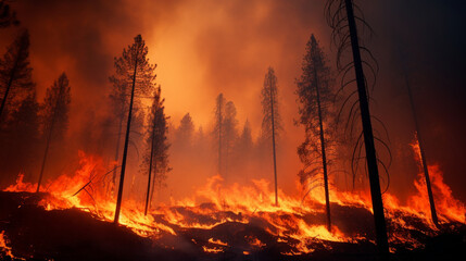 Raging wild fires razing down a forest
