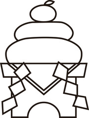 Japanese New Year decoration, Kagamimochi (mirror-shaped rice cake), line drawing, white paint