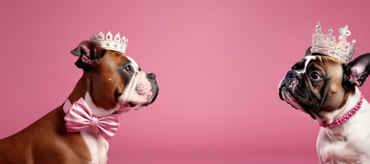 Birthday, wedding anniversary, Two dogs wearing crowns, prince and princess - obrazy, fototapety, plakaty