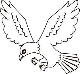 Bird of good luck, hawk, line drawing, white paint