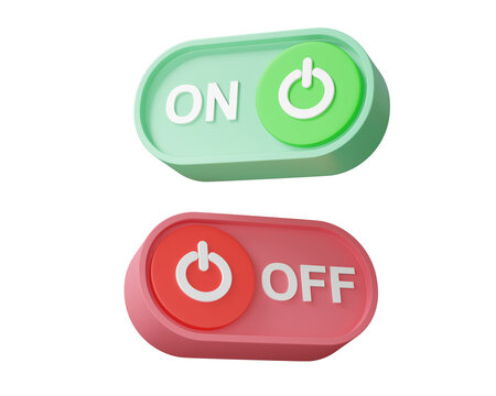 Power button on and off icon toggle switch buttons on  isolated background. modern development UX UI application mobile phone design interface, minimal cartoon style elements. 3d render