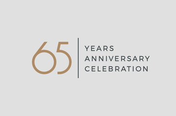 Sixty five years celebration event. 65 years anniversary sign. Vector design template.