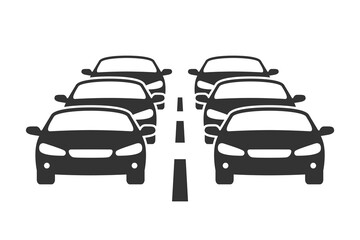 Heavy car traffic graphic icon. Traffic jams symbol. Sign isolated on white background. Vector illustration