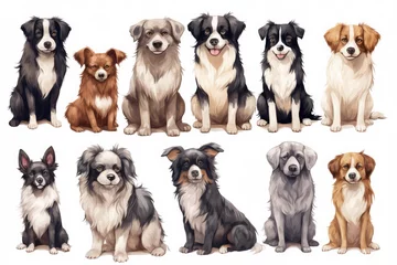 Deurstickers set dogs of different breeds in watercolor style © Kien