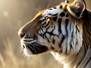 Close-up side view of tiger head with looking up eyes - 660383176