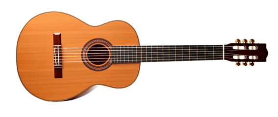 spanish acoustic guitar. Isolated on Transparent background.