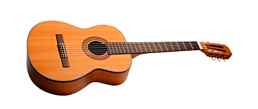spanish acoustic guitar. Isolated on Transparent background.