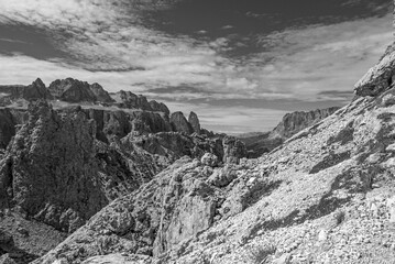 scenic image of the rocky peaks of the Italian Dolomites in South Tyrol