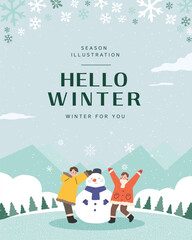 Fototapeta na wymiar Winter emotional illustration. Web Banner. Pop-up