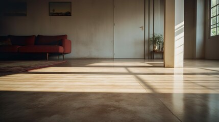 Fototapeta premium Low angle of a clean floor of a beautiful concrete living room