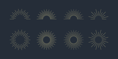 Sunburst set. Big collection sunburst best quality. Sun rays. Radial sunset beams. Fireworks. Vector illustration.