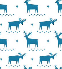 Cute blue reindeer seamless pattern for winter holiday wrapping paper, fabric, print or greeting card. Funny Christmas woodland deer animal background
- 660384925