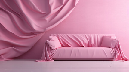 Mock up of pink sofa and wrinkled sheet minimal concepyt