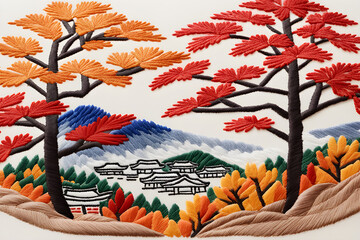 a beautiful dancheong embroidery of Korea. generative AI.  - obrazy, fototapety, plakaty