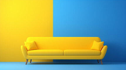 Mock up of yellow sofa on blue background