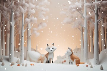 可愛いキツネのキャンプ（3D）冬