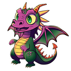 Fototapeta premium Cartoon green dragon character sticker isolated symbol year of dragon 2024