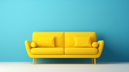 Mock up of yellow sofa on blue background