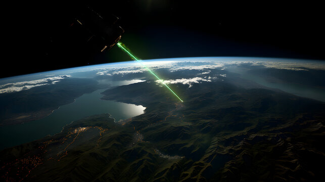 un satellite militaire tire un laser depuis l'espace pour d&eacute;truire une cible au sol