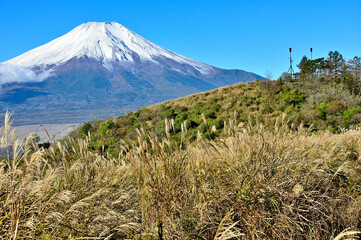 道志山塊のイモ山より富士山と大平山を望む
