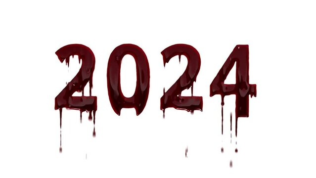 Happy New Year 2024 greetings, bloody numbers, alpha channel