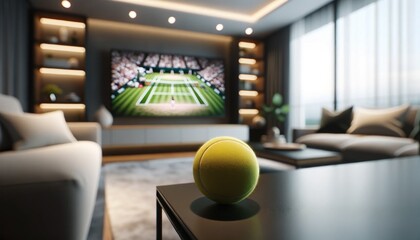 Tennis Ball as Centerpiece in Stylish Apartment Living Room