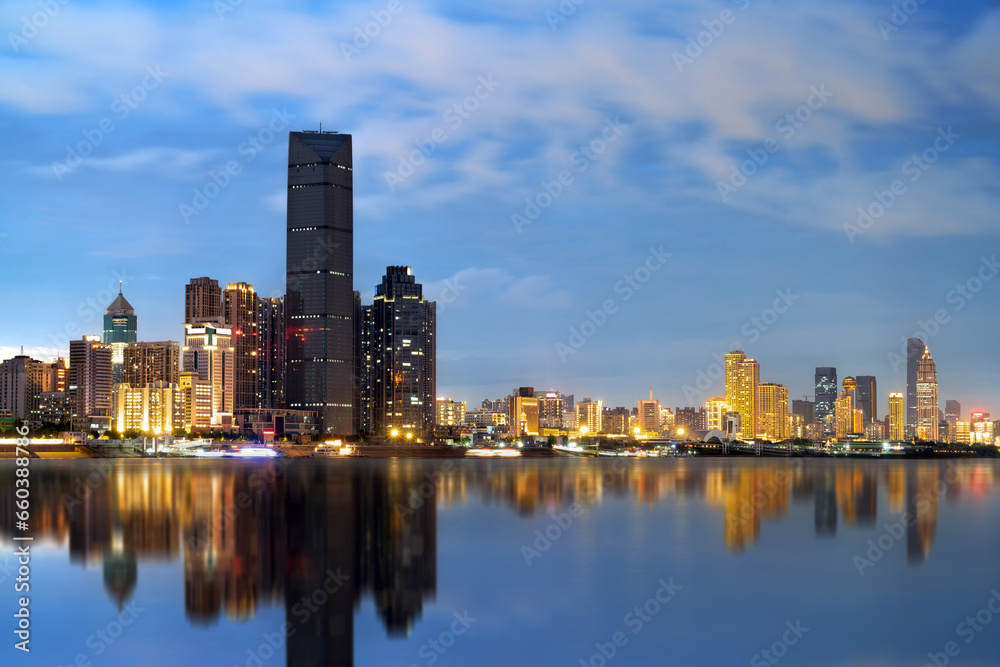 Wall mural Wuhan city night scene in China