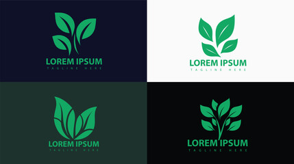 Green leaf logo set nature element vector icon.