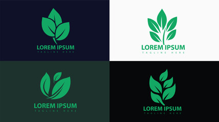 Green leaf logo set nature element vector icon.