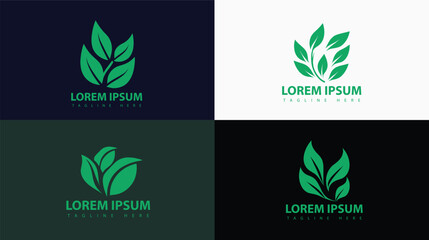 Green leaf logo set nature element vector icon.