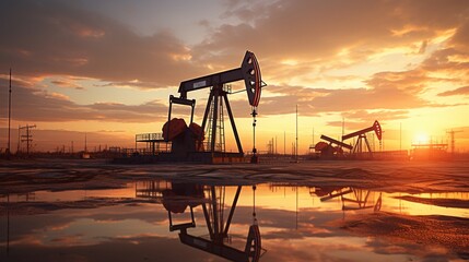 oil pump in sunset - obrazy, fototapety, plakaty