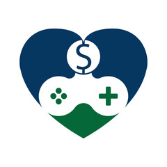 joystick money game online heart shape Creative logo design inspiration. Money Game Logo