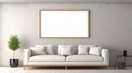 Modern interior design with sofa and blank picture
