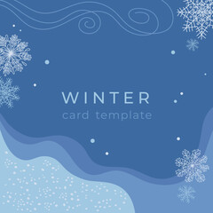 Winter template in blue tones with snowflakes. Simple background for posters, banners, greeting cards, covers, mobile apps, flyers
