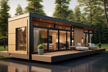 Modular wooden house. Modern and elegant style.