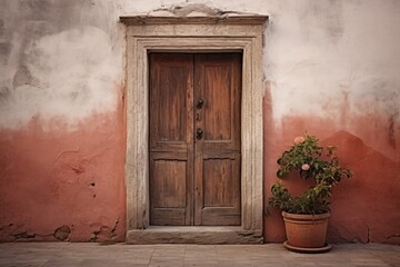 Fototapeta na wymiar Old house wall with wooden door.