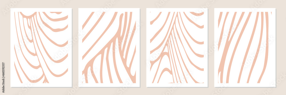 Poster set of vector organic abstract minimalist shapes in neutral colors.