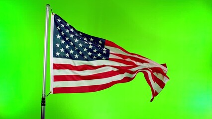 Close up of Waving American Flag on Green Screen Background, Super Slow Motion, Filmed on High Speed Cinematic Camera at 1000 FPS