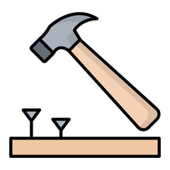 Hammer And Nall Colored Outline Icon