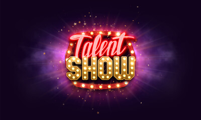 Talent Show. Retro neon sign on bright background. Vector illustration.