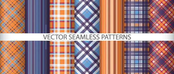 Set seamless texture fabric. Tartan textile pattern. Vector background check plaid.